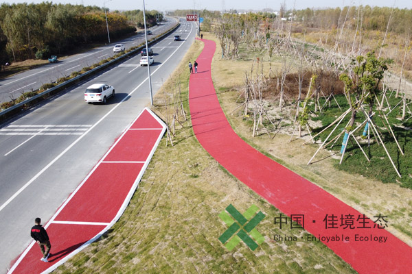 盐城331省道彩色透水地坪施工项目航拍